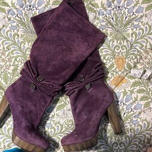 Miss Sixty Plum Suede Tall Platform Heeled Boots 38